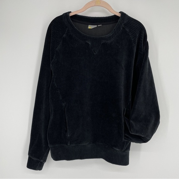 Zella Womens All Day Black Ribbed Sweatshirt Pockets Oversized - Picture 1 of 5